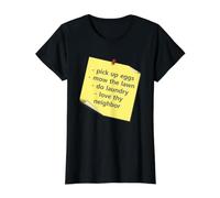 Love Thy Neighbor Sticky Note List Value Graphic T-Shirt, Women, Black, M