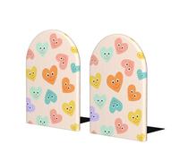 Love Tile Premium Wooden Bookend Set â€“ Large-Sized Solid Beech Wood + Heavy-Duty Metal Base With Non-Slip Foam Pads For Desk, Shelf & Office Organization