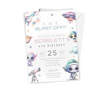 Love To Cherish 10 x Personalised Aliens Birthday Party Invitations with envelopes, Pink Space Theme Birthday Invites, Alien & Spaceship Outer Space Invitation