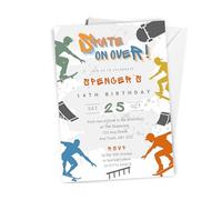 Love To Cherish 10 x Personalised Boy's Skateboard Birthday Party Invitations with envelopes, Boys Skateboarding Themed Birthday Invites, Skate Park Party Themed Invitations, Skate On Over