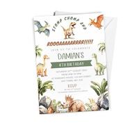 Love To Cherish 10 x Personalised Dinosaur Birthday Invitation - A6 Size with Envelopes - Stop Chomp and Roar Dino Birthday Invites - Dinosaurs Theme Invites for Girls or Boys