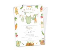 Love To Cherish 10 x Personalised Locally Grown Baby Shower Invites - Unisex Farmers Market Theme Shower - with Envelopes, Baby Vegetable Plot Girl or Boy Theme A6