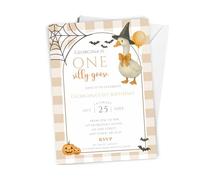 Love To Cherish 10 x Personalised ONE Silly Goose Birthday Party Invitations with envelopes, HALLOWEEN Theme Girl's or Boy's 1st Birthday Invites, Goose Theme Party Invites