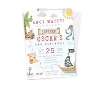 Love To Cherish 10 x Personalised Pirate Birthday Party Invitations with envelopes, Ahoy Matey! Treasure Hunt Themed Pirates Party Invites