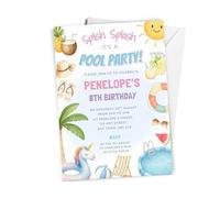 Love To Cherish 10 x Personalised Pool Party Birthday Invitations with envelopes, Summer Swim Theme Birthday Invites, Swimming Themed Invites