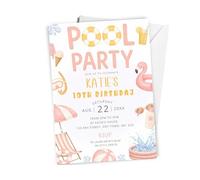 Love To Cherish 10 x Personalised Pool Party Birthday Invitations with envelopes, Swimming Birthday Party Invites, Girls Beach or Pool Themed Invites