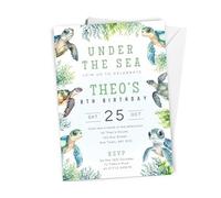 Love To Cherish 10 x Personalised Sea Turtles Birthday Party Invitations with envelopes, Ocean Themed Birthday Invites, Under The Sea Invite, Swim Party