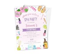 Love To Cherish 10 x Personalised Spa Party Birthday Invitations with envelopes, Pamper Party Birthday Invites, Tropical Eye Mask Themed Invites