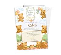 Love To Cherish 10 x Personalised Teddy Bears Picnic Party Birthday Invitations with envelopes, Teddies Party Birthday Invites, Girls or Boys Themed Invites