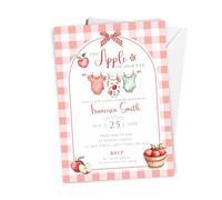 Love To Cherish 10 x Personalised The Apple Of Our Eye Baby Shower Invitation - with Envelopes, Apple Orchard Theme Shower - Red Gingham Themed Invites for Baby Girl or Boy - A6 Unisex