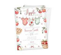 Love To Cherish 10 x Personalised The Apple Of Our Eye Baby Shower Invitation - with Envelopes, Apple Theme Shower Invites with green border for Baby Girl or Boy - A6 Unisex