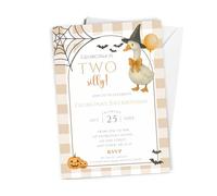 Love To Cherish 10 x Personalised TWO Silly Goose Birthday Party Invitations with envelopes, HALLOWEEN Theme Girl's or Boy's 2nd Birthday Invites, Goose Theme Party Invites