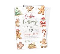 Love To Cherish Cookie Exchange Christmas Party Invitations - Red & Green Gingerbread Theme - Pack of 10 Xmas Party Invites - Personalised A6 Size with Envelopes - Festive Themed Christmas Invites