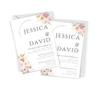 Love To Cherish Personalised Blush Pink Flowers Wedding Invitations - A6 Size - Pack of 10 with Envelopes - Pink Floral Wedding Day, Reception or Evening Invites
