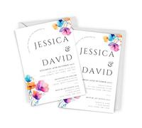 Love To Cherish Personalised Bright Floral Wedding Invitations - A6 Size - Pack of 10 with Envelopes - Bright Colourful Flowers Wedding Day, Reception or Evening Invites
