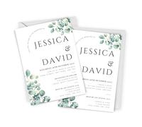 Love To Cherish Personalised Eucalyptus Wedding Invitations - A6 Size - Pack of 10 with Envelopes - Greenery Wedding Day, Reception or Evening Invites