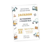 Love To Cherish Personalised Fun Construction Birthday Party Invitations with envelopes for Boys or Girls, Digger Invites - Personalised birthday invitations (20 Invites & Envelopes)