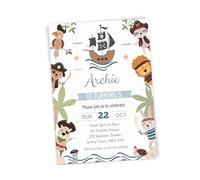 Love To Cherish Personalised Pirates Birthday Party Invitations with envelopes, Pirate Animals Invites for Boys or Girls Birthday Party (10 Invites & Envelopes)