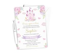 Love To Cherish Personalised Princess Castle Birthday Party Invitations with envelopes, Lilac Princess Fairy Tale Invites for Girls Birthday Party (5 Invites & Envelopes)