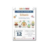 Love To Cherish Personalised Robot Party Birthday Invitations with envelopes, Robot Party Invites, Let's Go Nuts Party - Personalised birthday invitations for boys (10 Invites & Envelopes)