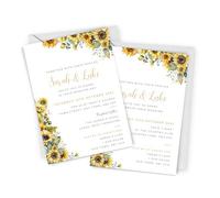 Love To Cherish Personalised Sunflowers Wedding Invitations - A6 Size - Pack of 10 with Envelopes - Wedding Day, Reception or Evening Invites