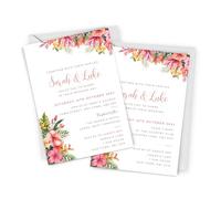 Love To Cherish Personalised Tropical Flowers Wedding Invitations - A6 Size - Pack of 10 with Envelopes - Wedding Day, Reception or Evening Invites