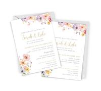 Love To Cherish Personalised Wildflower Wedding Invitations - A6 Size - Pack of 10 with Envelopes - Wild Flowers Wedding Day, Reception or Evening Invites