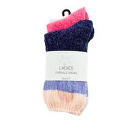 Love To Laze Pink And Blue Striped Ladies Chenille Socks 2 Pairs Size 4-7