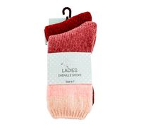 Love To Laze Red And Pink Striped Ladies Chenille Socks 2 Pairs Size 4-7