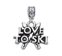 Love to Ski Charm Bead - Winter Sports Pendant for Snow Lovers - Compatible with Pandora, Chamilia, Troll & European Bracelets - Gift for Skiers & Snowboarders