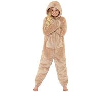 Love To Sleep Nightwear Womens Girls Fluffy Cosy Fleece Onesies Hooded Jumpsuit UK Seller - Kids Beige Onesie - 13/14 Years