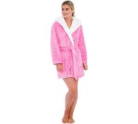 Love To Sleep Nightwear Womens Girls Novelty Hooded Cosy Fluffy Fleece Robe Gown UK Seller - Fluffy Pink - 16/18