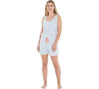 Love To Sleep Women's Chillax Palm Trees Vest Shorts Pyjamas Sleepsuit UK Seller - Striped Playsuit - 10-12