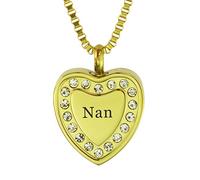 Love to Treasure Nan Crystal Gold Heart Urn Pendant - Ash Cremation Jewellery with Personalised Engraving