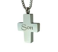 Love to Treasure Son Cross Urn Pendant - Memorial Ash Keepsake - Cremation Jewellery