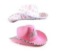 Love Tour Accessory Set - Pink Cow Print Cowboy Hat and Pink Tiara Cowboy Hat - Adults Pop Icon Concert Fancy Dress Costume
