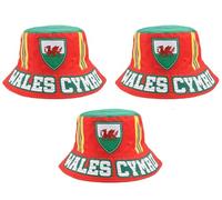Love Trends Adults Wales Bucket Hat - Pack of 3 - Red Bucket Hat with Wales Cymru Text and Welsh Dragon Print - Mens Womens Welsh Football Rugby World Cup Supporters Accessory
