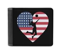 Love U.S.A Flag United States Volleyball Men's Leather Wallet Bifold Purse Card Holder Slim Money Clip Single-Sided Print
