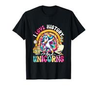 Love Unicorns and History Colorful Rainbow Students Teachers T-Shirt