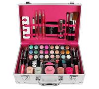 LOVE URBAN BEAUTY Dazzling Makeup Case - 60-Piece Makeup and Nail Set for Teenagers - Elegant Silver Box - Compact and Lightweight Design - Travel-Friendly Women’s Makeup Set