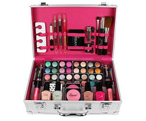 LOVE URBAN BEAUTY Dazzling Makeup Case - 60-Piece Makeup and Nail Set for Teenagers - Elegant Silver Box - Compact and Lightweight Design - Travel-Friendly Women’s Makeup Set