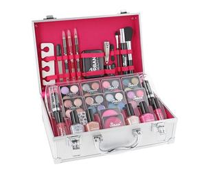 LOVE URBAN BEAUTY Dazzling Makeup Case - 60-Piece Vegan Makeup Set for Teenagers - Elegant Silver Box - Compact and Lightweight Design - Travel-Friendly Women’s Makeup Set