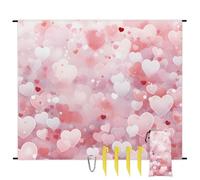 Love Valentine Beach Blanket Sandproof Waterproof Lightweight Beach Mat for Travel, Camping, Hiking, Picnic, Festivals with 4 Stakes, 1 Travel Carry Bag, 1 Carabiner