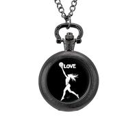 Love Volleyball Vintage Pocket Watches Roman Numerals Quaretz Watch with Chain Christmas Birthday Gifts Black-Style