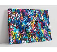 LOVE WALL HEARTS GRAFFITI CANVAS WALL ART PRINT STREET ARTWORK (18in x 12in / 45cm x 30cm)