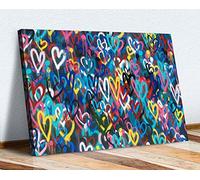 LOVE WALL HEARTS GRAFFITI CANVAS WALL ART PRINT STREET ARTWORK (24in x 16in / 60cm x 40cm)