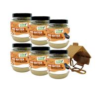 Love Wildlife Peanut Butter Bird Butter 6 x 375g with Feeder | High Energy Food for Wild Garden Birds, Premium High Protein Suet, All Natural Ingredients, Ideal for All Year Round Feed