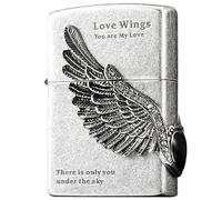 Love Wings Lighter Shell compatible with Zipo, Angel Wing Design, Silver Finish, Outer Case Only without Insert