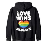 Love Wins Always LGBTQ+ Rainbow Heart Pride Zip Hoodie