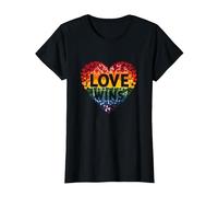 Love Wins Rainbow Heart Pride LGBTQ Celebration T-Shirt, Women, Black, M